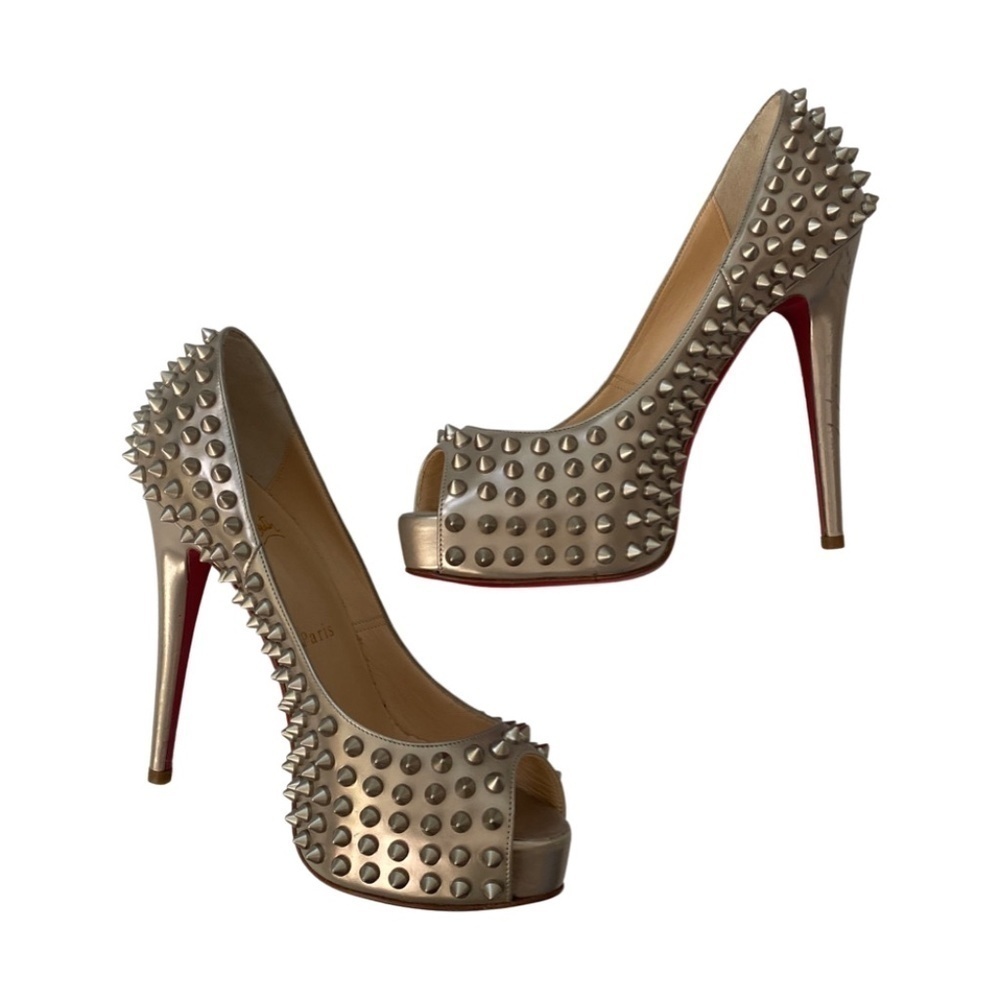 Christian Louboutin Silver Peep-toe Spike Pumps  Size 36.5